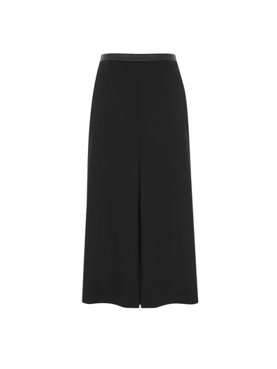 Shop Saint Laurent Wool Skirt With Leather Profiles