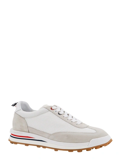 Shop Thom Browne Mesh And Suede Sneakers With Iconic Tricolor Detail