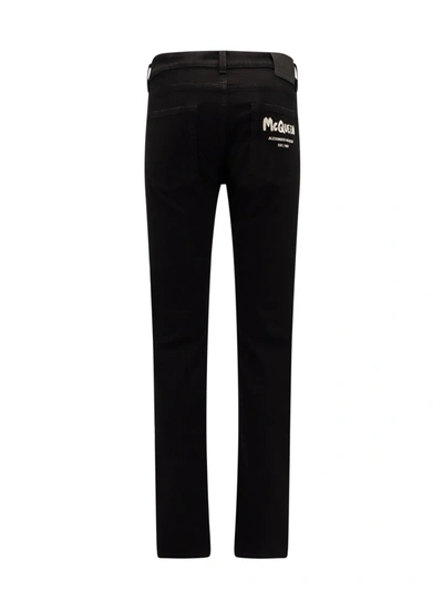 Shop Alexander Mcqueen Stretch Cotton Trouser With Mcqueen Graffiti Logo