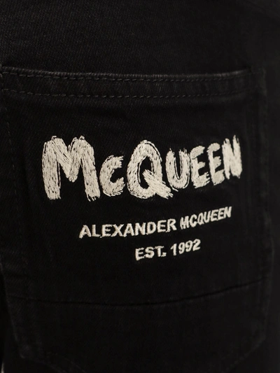 Shop Alexander Mcqueen Stretch Cotton Trouser With Mcqueen Graffiti Logo