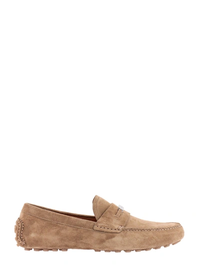 Shop Ferragamo Suede Loafers With Metal Logo Detail
