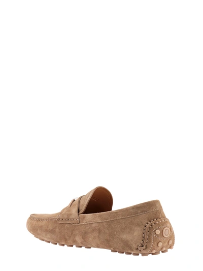 Shop Ferragamo Suede Loafers With Metal Logo Detail
