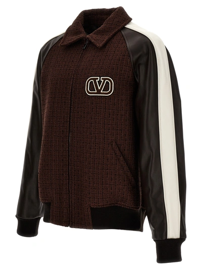 Shop Valentino Bomber Jacket With Logo Embroidery Casual Jackets, Parka Brown