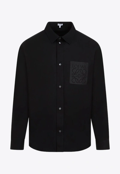 Shop Loewe Anagram Long-sleeved Shirt In Black