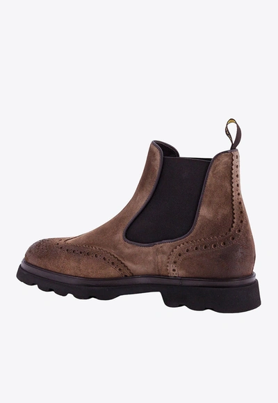 Shop Doucal's Brogue-detailed Suede Ankle Boots In Brown