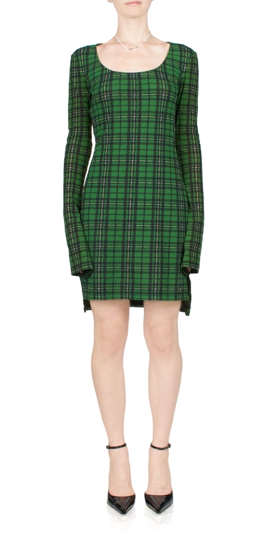 Shop Priscavera Long Sleeve Mini Dress Green Tartan