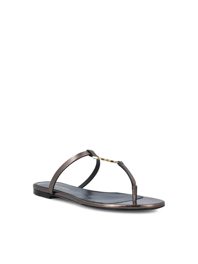 Shop Saint Laurent Sandals In Metal Walnut