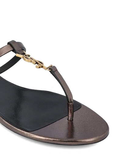 Shop Saint Laurent Sandals In Metal Walnut