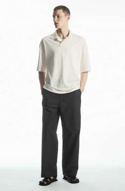 Shop Cos Johnny Collar Organic & Recycled Cotton Polo In White Dusty Light