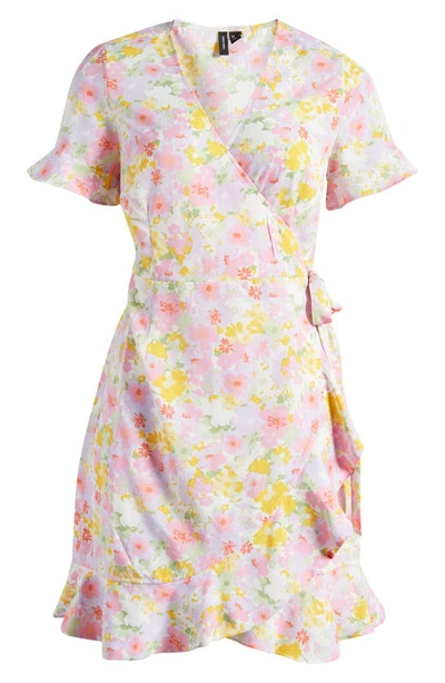 Vero Moda Henna Frill Wrap Dress In Birch Aop Asta Flower