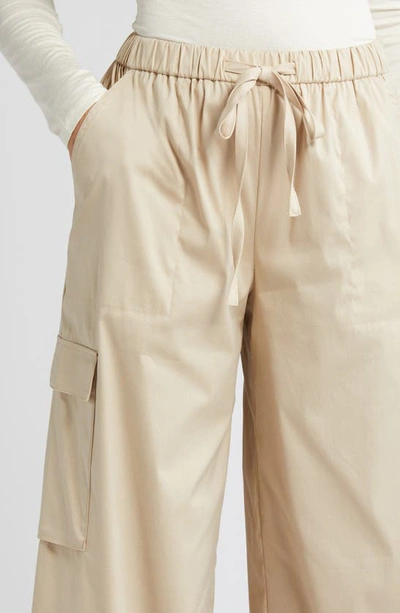 Shop Open Edit Cotton Blend Drawstring Cargo Pants In Beige Hummus