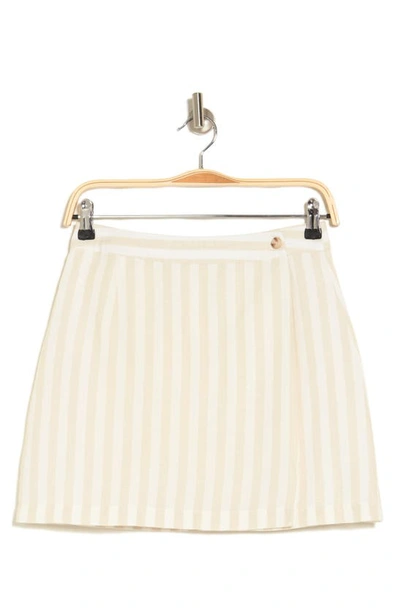Shop Onia Air Wrap Linen Blend Cover-up Miniskirt In Sandshell/ White
