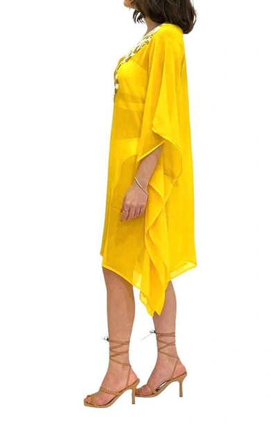 Shop Ranee's Sequin Embellished Slit Poncho In White/ Yellow