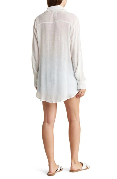 Shop Vyb Textured Long Sleeve Button-up Cover-up Shirt In White