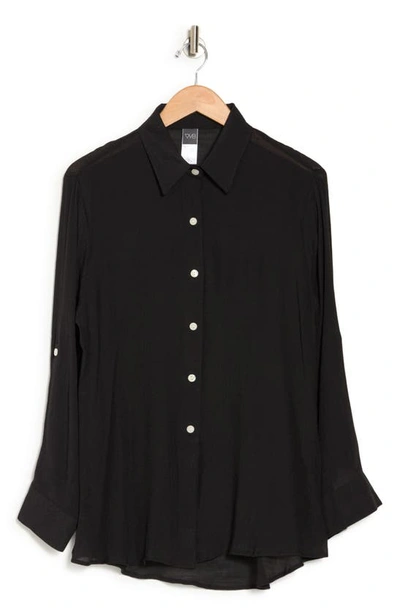 Shop Vyb Textured Long Sleeve Button-up Cover-up Shirt In Black