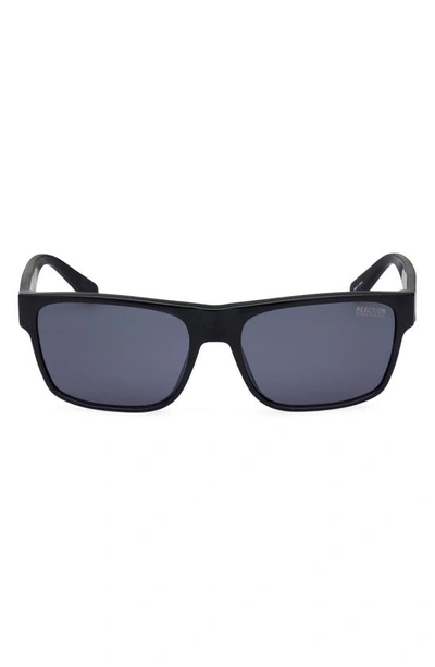 Shop Kenneth Cole 58mm Rectangular Sunglasses In Shiny Black / Smoke