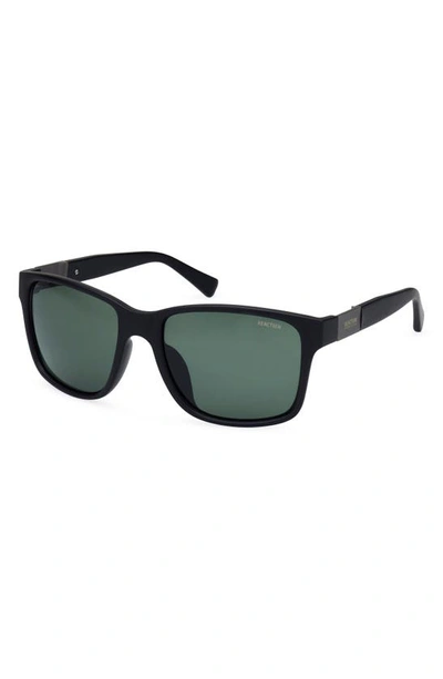 Shop Kenneth Cole 57mm Rectangular Sunglasses In Matte Black / Green