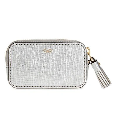 Shop Anya Hindmarch Eyes Leather Coin Purse In Silver Metallic Capra