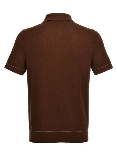 Shop Brioni Textured Polo Shirt In Brown