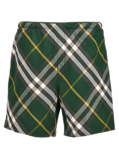 Shop Burberry Check Swim Shorts In Green
