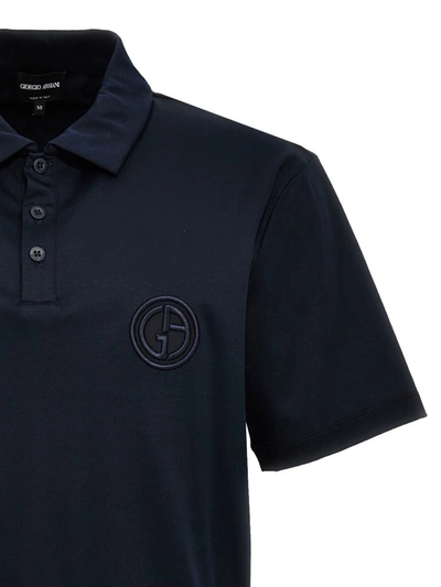 Shop Giorgio Armani Logo Embroidery Polo Shirt In Blue