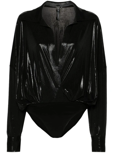 Shop Norma Kamali Shirt Style Bodysuit In Black