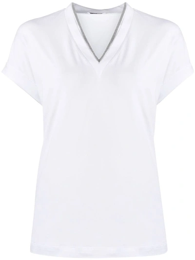 Shop Brunello Cucinelli "precious Neckline" T-shirt In White