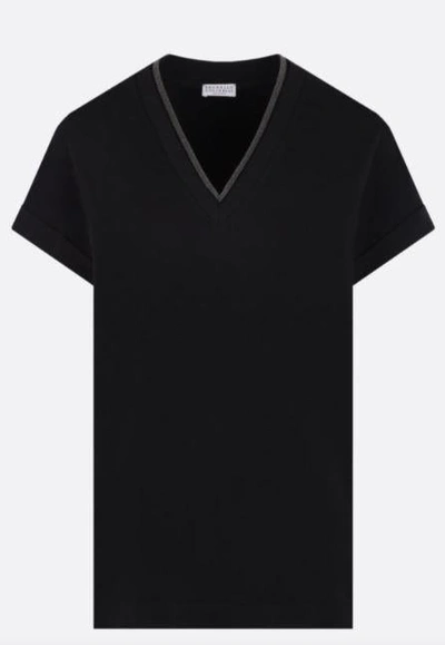 Shop Brunello Cucinelli "precious Neckline" T-shirt In Black