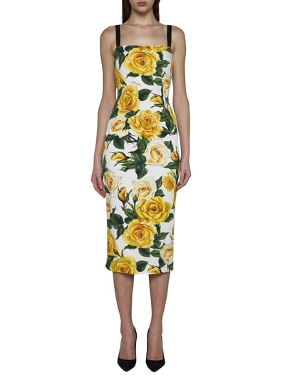 Shop Dolce & Gabbana Dresses In Rose Gialle Fdo Bco