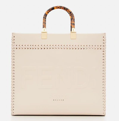 Shop Fendi Medium "sunshine" Leather Tote Bag In White