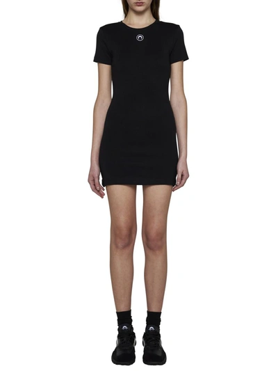 Marine Serre Black Long T-shirt With Crescent Moon Embroidered On The Front And Logo Patch On The Back In Black