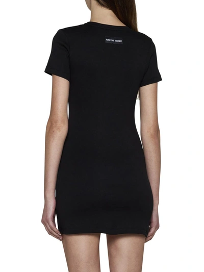 Marine Serre Black Long T-shirt With Crescent Moon Embroidered On The Front And Logo Patch On The Back In Black