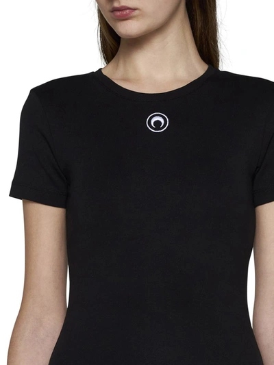 Marine Serre Black Long T-shirt With Crescent Moon Embroidered On The Front And Logo Patch On The Back In Black