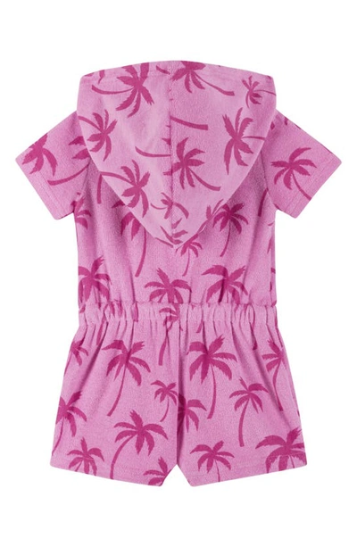 Shop Andy & Evan Palm Print Terry Cloth Hooded Cover-up Romper In Pink Palms