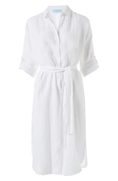 Melissa Odabash Dania Long Sleeve Linen Cover-up Shirtdress In White