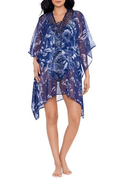 Shop Miraclesuit Tropica Toile Cover-up Caftan In Midnight Blue