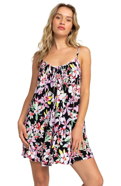 Shop Roxy Summer Adventures Floral Cover-up Sundress In Anthracite New Life