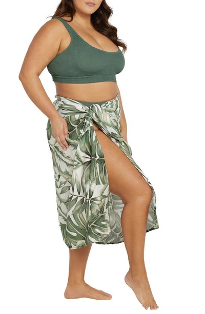 Shop Artesands Deliciosa Cover-up Cotton Sarong & Carry Bag In White/ Green