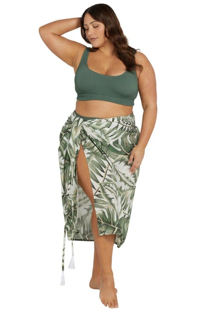 Shop Artesands Deliciosa Cover-up Cotton Sarong & Carry Bag In White/ Green