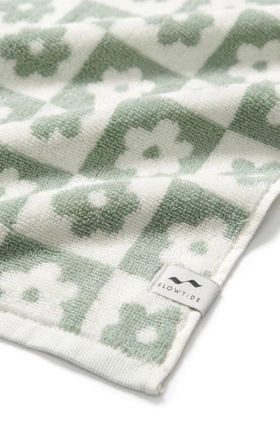 Shop Slowtide Gigi Floral Cotton Hand Towel In Coastal Mist