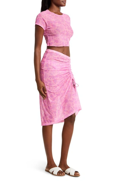 Shop Kulani Kinis Ruched Cover-up Midi Skirt In Fuchsia Fever