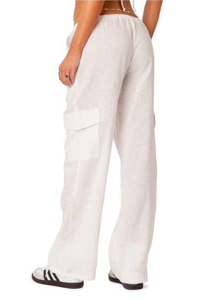 Edikted Women's Linen Low Rise Cargo Pants In White