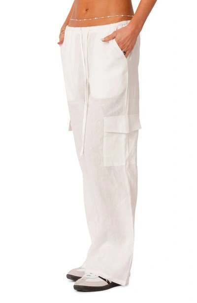 Edikted Women's Linen Low Rise Cargo Pants In White