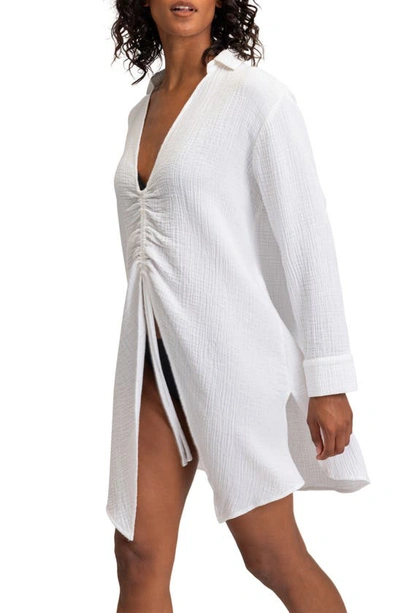 Shop Roxy Summer Limonade Cinch Front Cover-up Tunic In Bright White