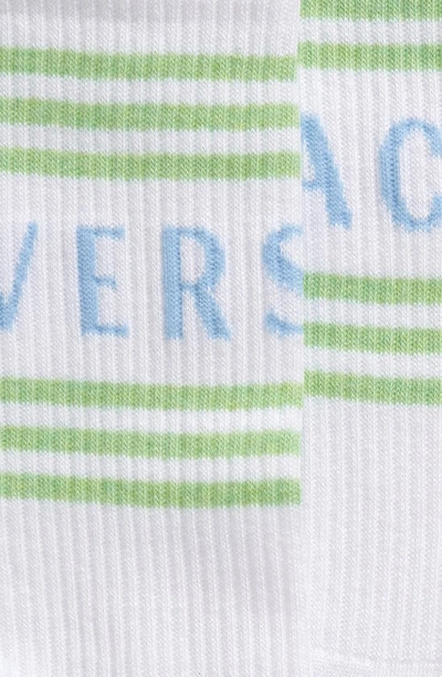 Shop Versace Jacquard Logo Cotton Blend Crew Socks In Bianco Mint Pastel Blue