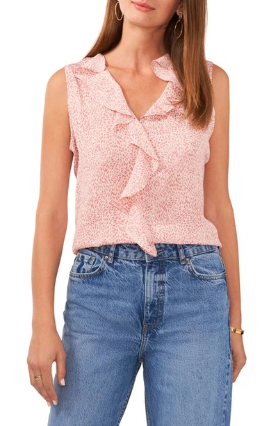 Shop Vince Camuto Abstract Floral Ruffle Neck Sleeveless Top In Pink Orchid