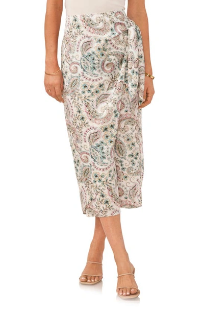 Shop Vince Camuto Paisley Wrap Front Midi Skirt In New Ivory