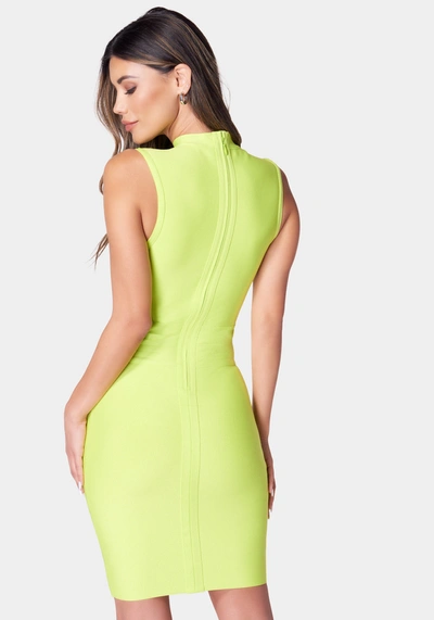 Bebe Lace Up Bandage Dress In Acid Lime