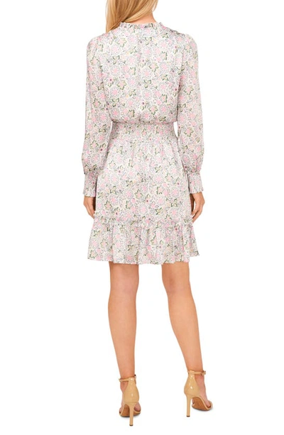 Shop Cece Floral Smocked Ruffle Long Sleeve Dress In New Ivory