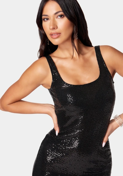 Shop Bebe Disco Dot Tank Dress In Jet Black
